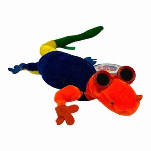 2002 Nanco Lizard Plush Chameleon Neon Multicolor Stuffed Animal Sunglasses Rare